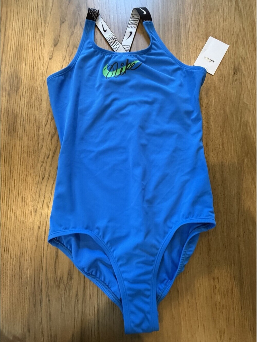 Nike Swim Girls Crossback One Piece Swimsuit Aqua Blue Size XL NWT Athletic Stre
